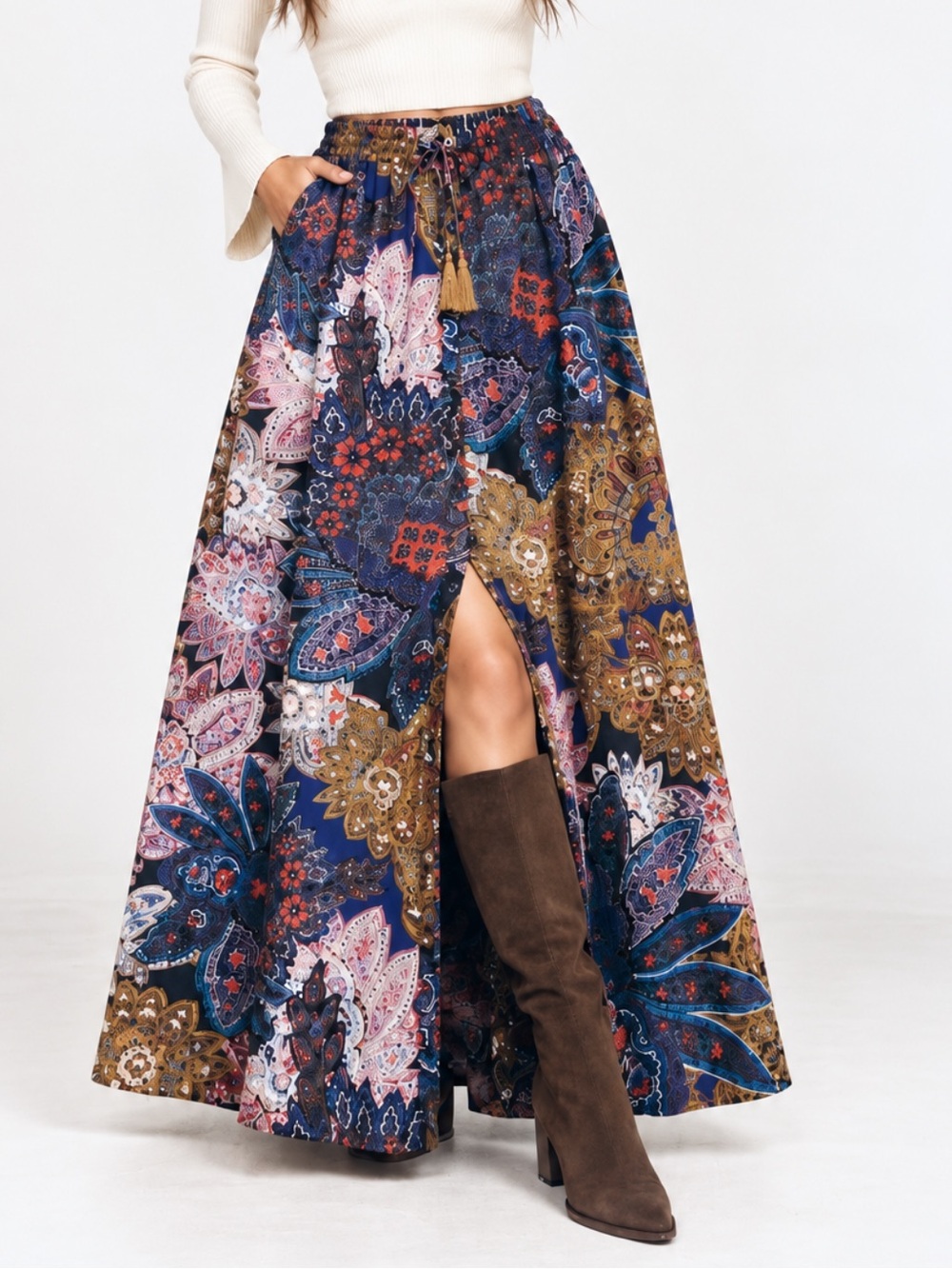 Anthropologie Vanessa Virginia  Bohemian Floral Maxi Skirt  pockets- multicolor